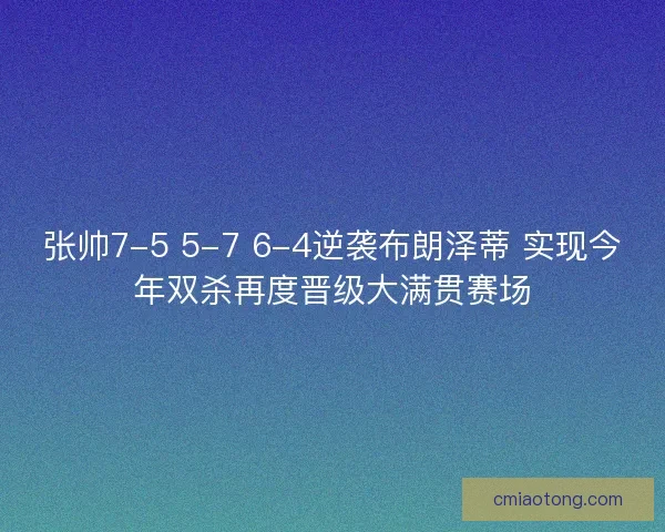 张帅7-5 5-7 6-4逆袭布朗泽蒂 实现今年双杀再度晋级大满贯赛场 张帅7-5 5-7 6-4逆袭布朗泽蒂 实现今年双杀再度晋级大满贯赛场