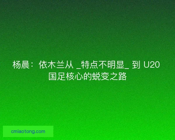 杨晨:依木兰从 _特点不明显_ 到 U20 国足核心的蜕变之路 杨晨:依木兰从 _特点不明显_ 到 U20 国足核心的蜕变之路
