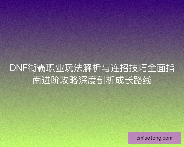 DNF街霸职业玩法解析与连招技巧全面指南进阶攻略深度剖析成长路线