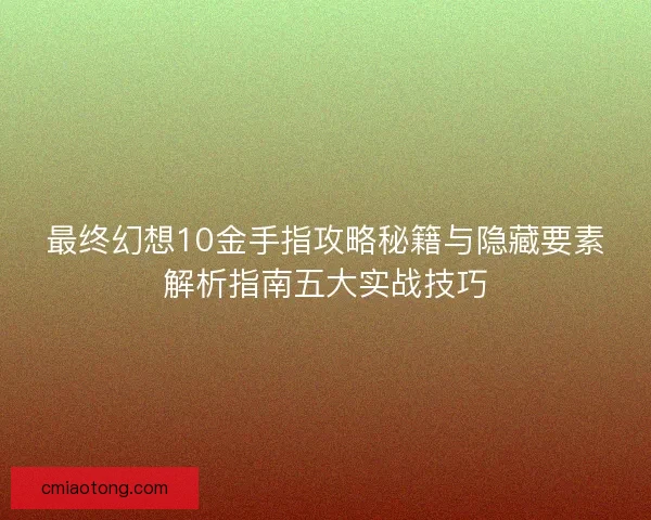 最终幻想10金手指攻略秘籍与隐藏要素解析指南五大实战技巧